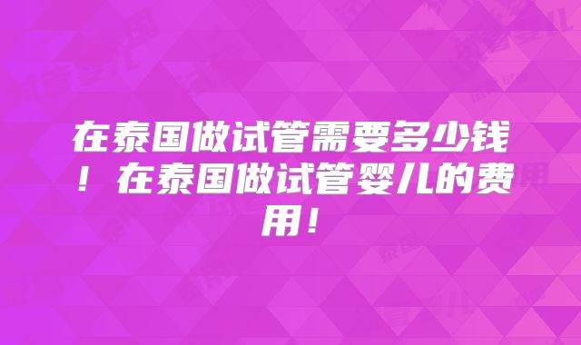 在泰国做试管需要多少钱！在泰国做试管婴儿的费用！