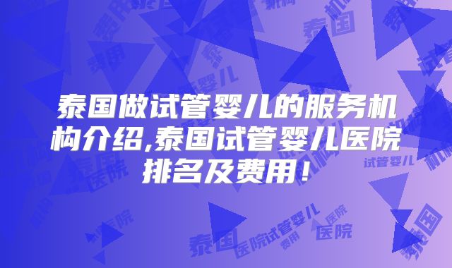 泰国做试管婴儿的服务机构介绍,泰国试管婴儿医院排名及费用！