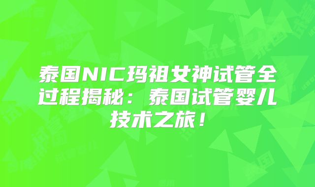 泰国NIC玛祖女神试管全过程揭秘:泰国试管婴儿技术之旅!