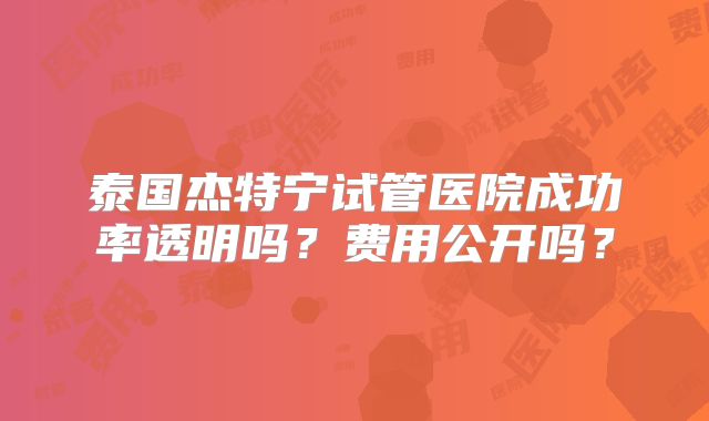 泰国杰特宁试管医院成功率透明吗？费用公开吗？