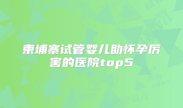柬埔寨试管婴儿助怀孕厉害的医院top5