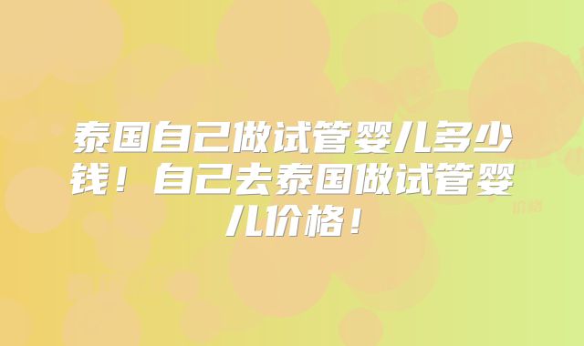 泰国自己做试管婴儿多少钱！自己去泰国做试管婴儿价格！