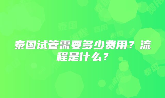 泰国试管需要多少费用？流程是什么？