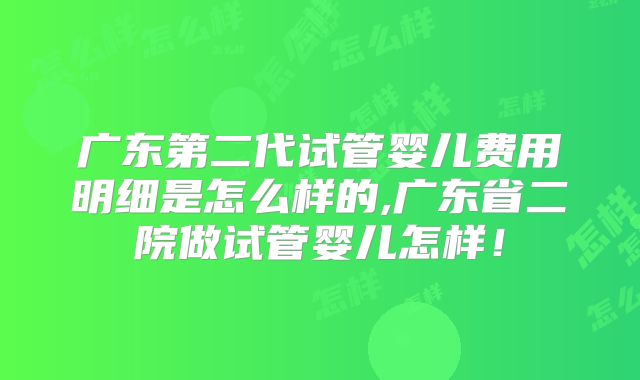 广东第二代试管婴儿费用明细是怎么样的,广东省二院做试管婴儿怎样!