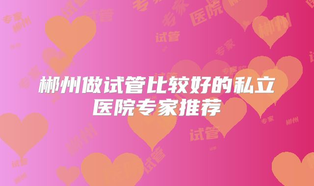 郴州做试管比较好的私立医院专家推荐