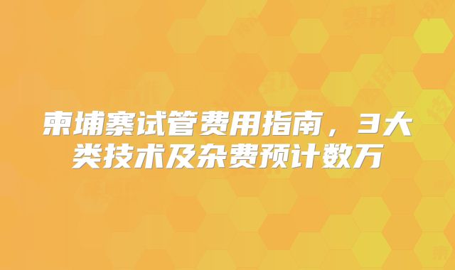 柬埔寨试管费用指南，3大类技术及杂费预计数万