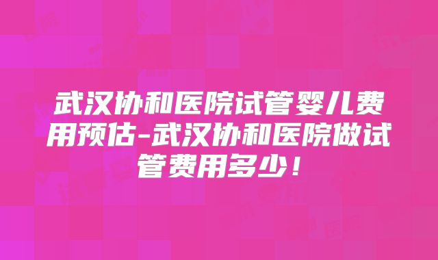 武汉协和医院试管婴儿费用预估-武汉协和医院做试管费用多少！
