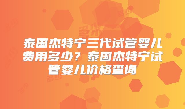 泰国杰特宁三代试管婴儿费用多少?泰国杰特宁试管婴儿价格查询