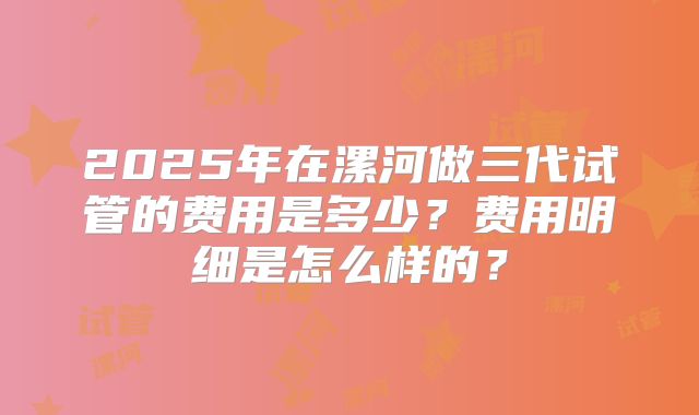 2025年在漯河做三代试管的费用是多少？费用明细是怎么样的？