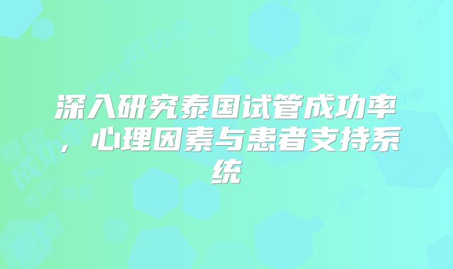 深入研究泰国试管成功率，心理因素与患者支持系统