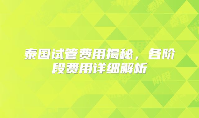 泰国试管费用揭秘，各阶段费用详细解析