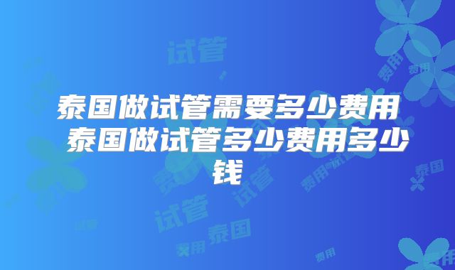 泰国做试管需要多少费用 泰国做试管多少费用多少钱