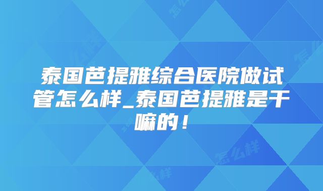 泰国芭提雅综合医院做试管怎么样_泰国芭提雅是干嘛的！