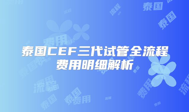泰国CEF三代试管全流程费用明细解析