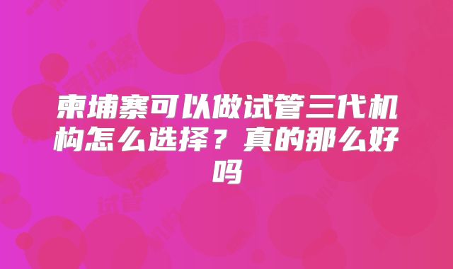 柬埔寨可以做试管三代机构怎么选择?真的那么好吗