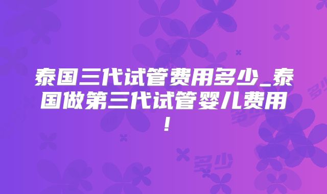 泰国三代试管费用多少_泰国做第三代试管婴儿费用！