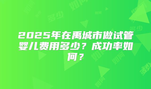 2025年在禹城市做试管婴儿费用多少?成功率如何?