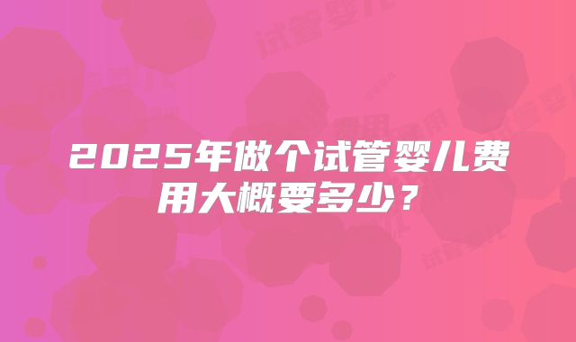 2025年做个试管婴儿费用大概要多少？
