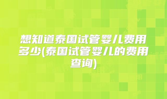 想知道泰国试管婴儿费用多少(泰国试管婴儿的费用查询)