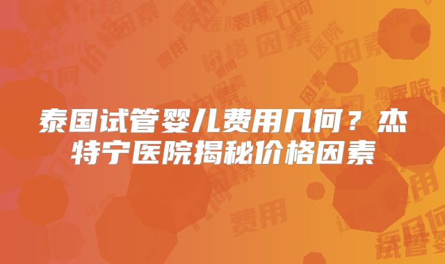 泰国试管婴儿费用几何？杰特宁医院揭秘价格因素