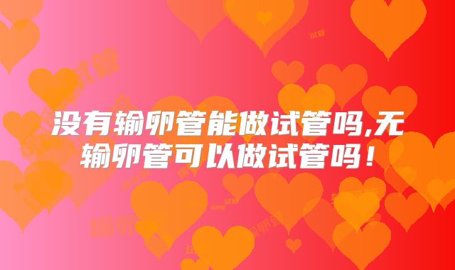 没有输卵管能做试管吗,无输卵管可以做试管吗！