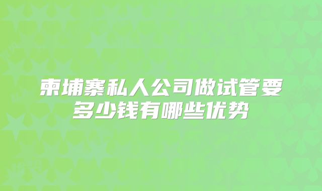 柬埔寨私人公司做试管要多少钱有哪些优势