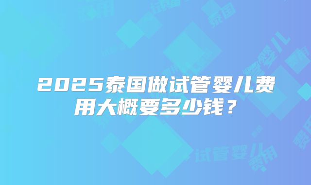 2025泰国做试管婴儿费用大概要多少钱？