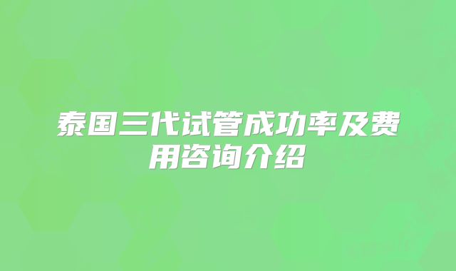 泰国三代试管成功率及费用咨询介绍
