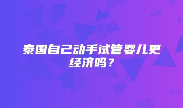 泰国自己动手试管婴儿更经济吗？