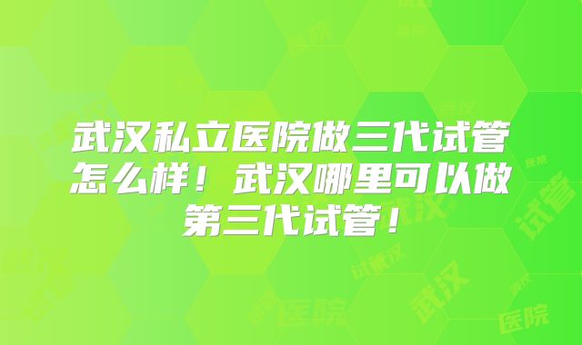 武汉私立医院做三代试管怎么样!武汉哪里可以做第三代试管!