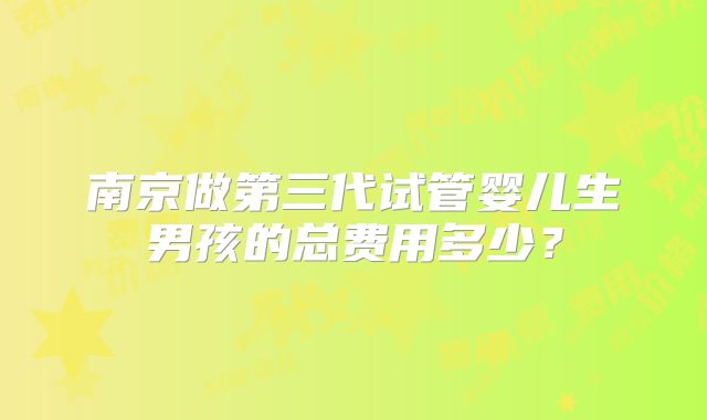 南京做第三代试管婴儿生男孩的总费用多少？