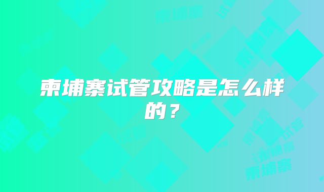 柬埔寨试管攻略是怎么样的？