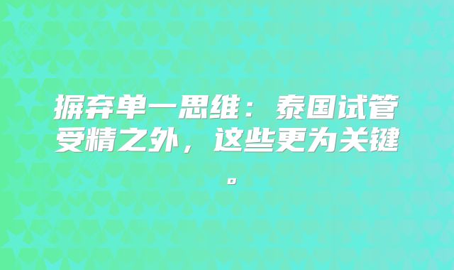 摒弃单一思维:泰国试管受精之外,这些更为关键。