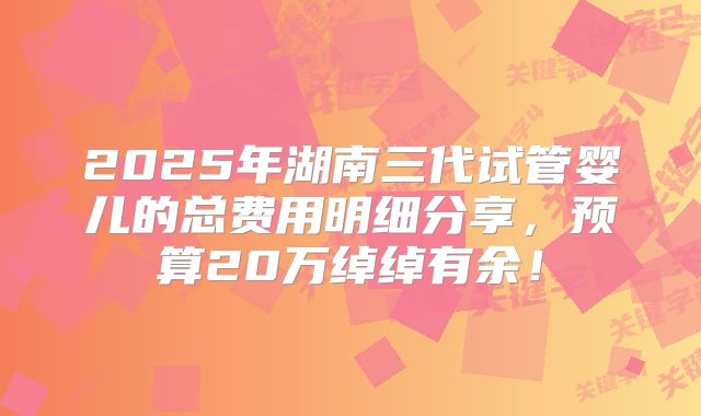 2025年湖南三代试管婴儿的总费用明细分享,预算20万绰绰有余!