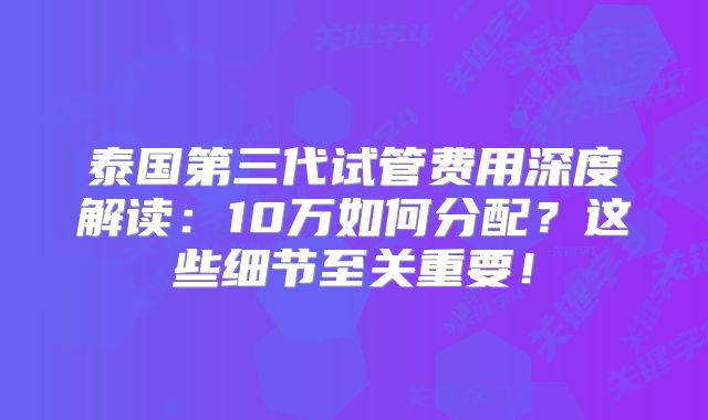 泰国第三代试管费用深度解读：10万如何分配？这些细节至关重要！