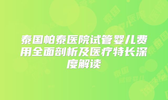 泰国帕泰医院试管婴儿费用全面剖析及医疗特长深度解读