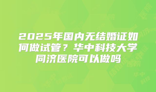 2025年国内无结婚证如何做试管?华中科技大学同济医院可以做吗