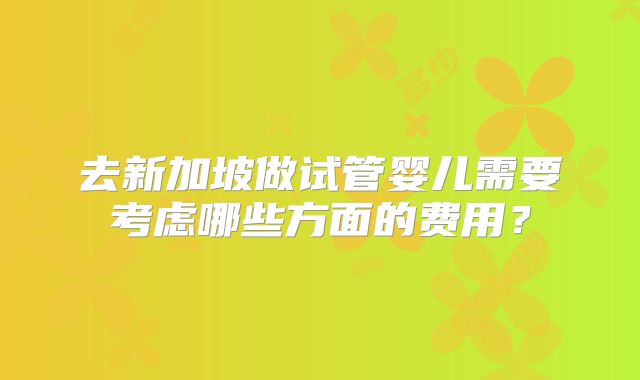 去新加坡做试管婴儿需要考虑哪些方面的费用？