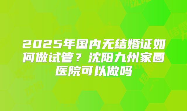 2025年国内无结婚证如何做试管？沈阳九州家圆医院可以做吗