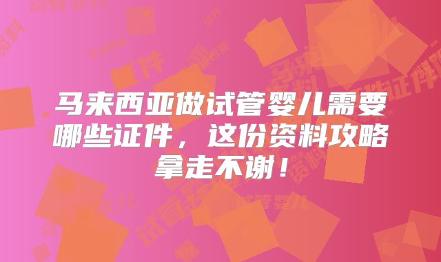 马来西亚做试管婴儿需要哪些证件,这份资料攻略拿走不谢!