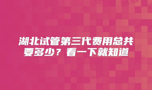 湖北试管第三代费用总共要多少？看一下就知道