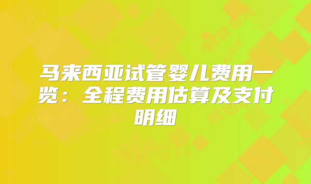 马来西亚试管婴儿费用一览:全程费用估算及支付明细
