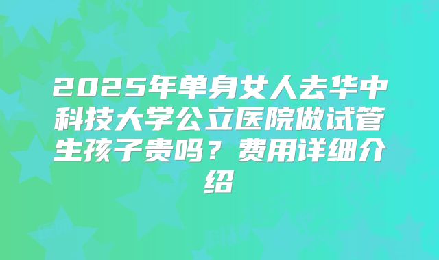 2025年单身女人去华中科技大学公立医院做试管生孩子贵吗?费用详细介绍