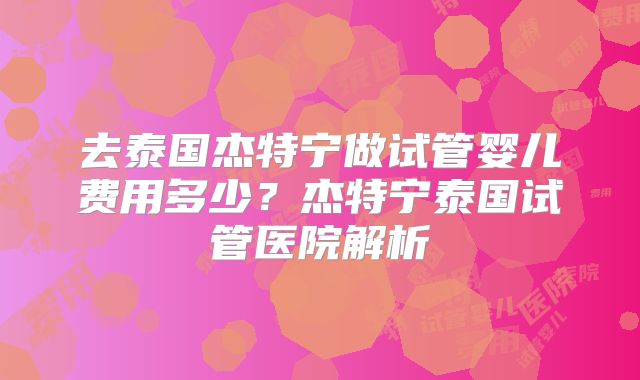 去泰国杰特宁做试管婴儿费用多少？杰特宁泰国试管医院解析