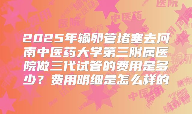 2025年输卵管堵塞去河南中医药大学第三附属医院做三代试管的费用是多少？费用明细是怎么样的