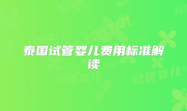 泰国试管婴儿费用标准解读