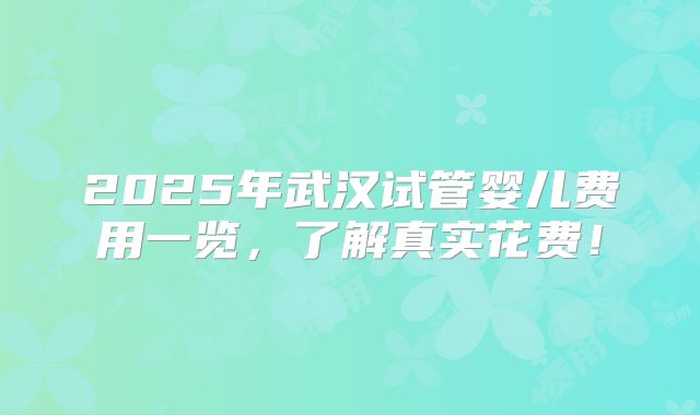 2025年武汉试管婴儿费用一览,了解真实花费!