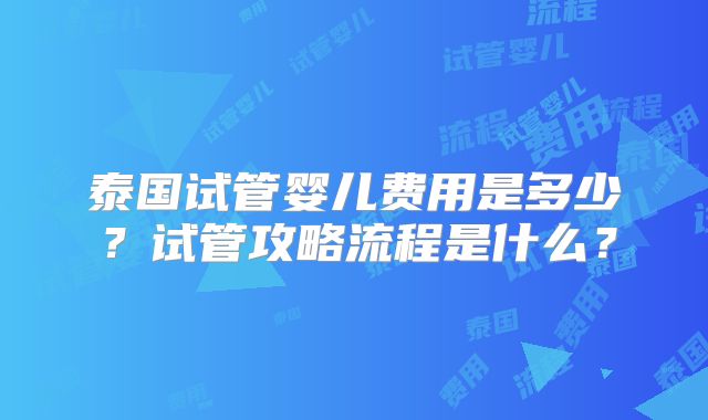 泰国试管婴儿费用是多少？试管攻略流程是什么？