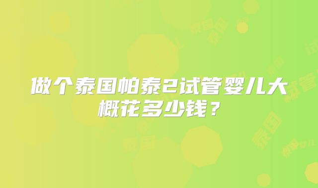 做个泰国帕泰2试管婴儿大概花多少钱?