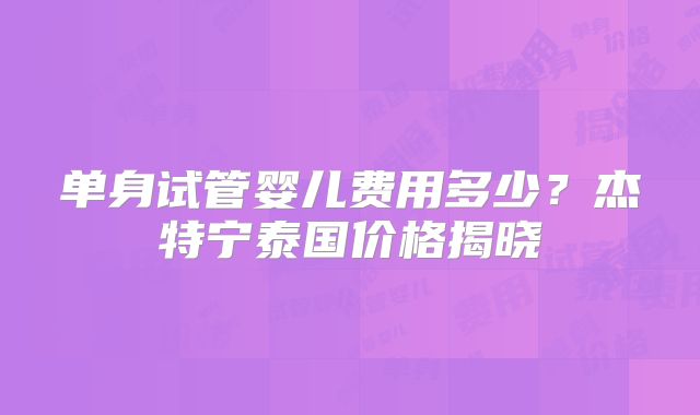 单身试管婴儿费用多少？杰特宁泰国价格揭晓
